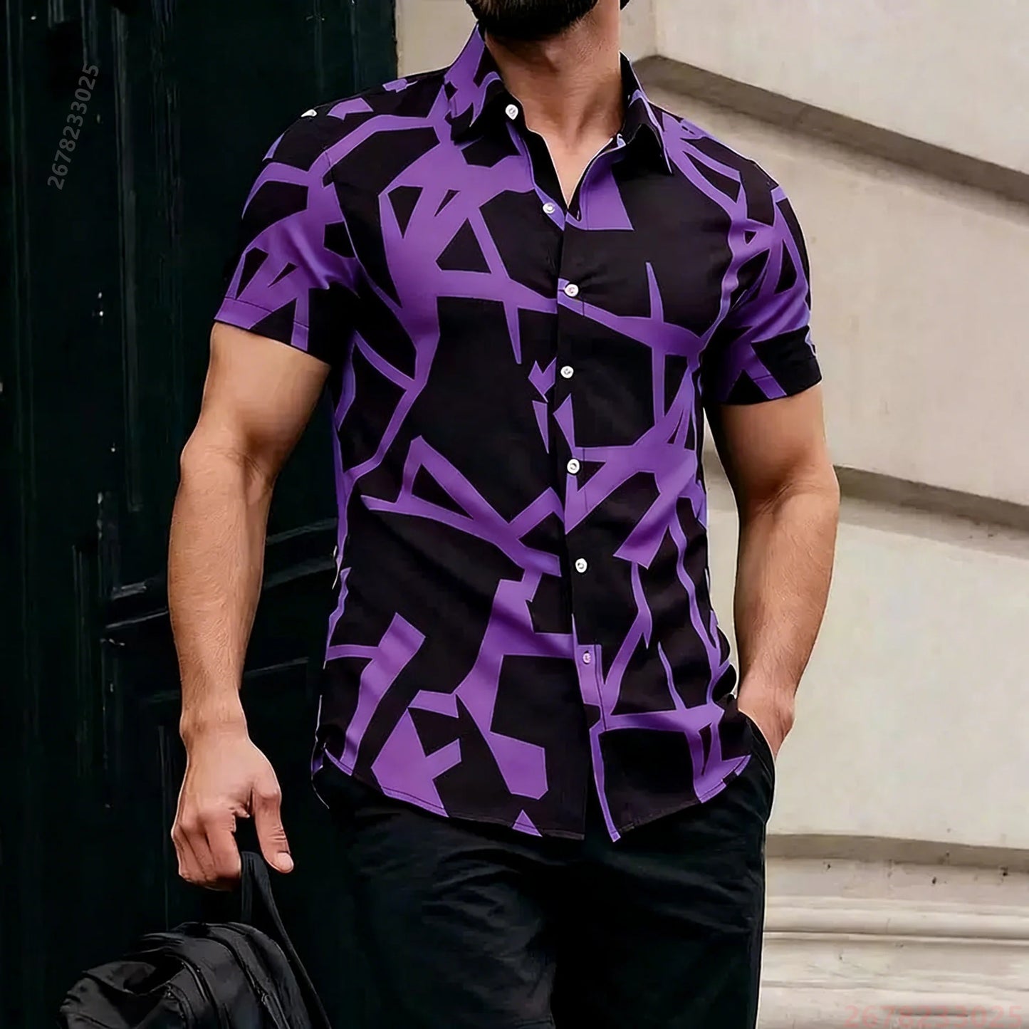 2026 New Men's Short-Sleeve Shirt, Stylish Color-Blocked Irregular Pattern Print Shirt, Outdoor Casual Hawaiian Shirt, XS-6XL