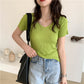 AOSSVIAO 2026 V-neck Solid Thin Summer Pullover Women Sweater Female Knitted Ribbed Sweater Slim Short Sleeve Bodycon Sweater
