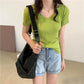AOSSVIAO 2026 V-neck Solid Thin Summer Pullover Women Sweater Female Knitted Ribbed Sweater Slim Short Sleeve Bodycon Sweater