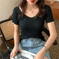 AOSSVIAO 2026 V-neck Solid Thin Summer Pullover Women Sweater Female Knitted Ribbed Sweater Slim Short Sleeve Bodycon Sweater