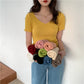 AOSSVIAO 2026 V-neck Solid Thin Summer Pullover Women Sweater Female Knitted Ribbed Sweater Slim Short Sleeve Bodycon Sweater