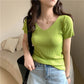 AOSSVIAO 2026 V-neck Solid Thin Summer Pullover Women Sweater Female Knitted Ribbed Sweater Slim Short Sleeve Bodycon Sweater