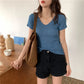 AOSSVIAO 2026 V-neck Solid Thin Summer Pullover Women Sweater Female Knitted Ribbed Sweater Slim Short Sleeve Bodycon Sweater
