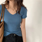 AOSSVIAO 2026 V-neck Solid Thin Summer Pullover Women Sweater Female Knitted Ribbed Sweater Slim Short Sleeve Bodycon Sweater