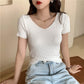 AOSSVIAO 2026 V-neck Solid Thin Summer Pullover Women Sweater Female Knitted Ribbed Sweater Slim Short Sleeve Bodycon Sweater