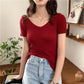 AOSSVIAO 2026 V-neck Solid Thin Summer Pullover Women Sweater Female Knitted Ribbed Sweater Slim Short Sleeve Bodycon Sweater