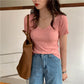 AOSSVIAO 2026 V-neck Solid Thin Summer Pullover Women Sweater Female Knitted Ribbed Sweater Slim Short Sleeve Bodycon Sweater