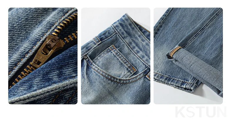 KSTUN 2026 Summer Wide Leg Jeans Men Baggy Pants Loose Fit Ripped Jeans Distressed Washed Vintage Frayed Light Blue Man Trousers