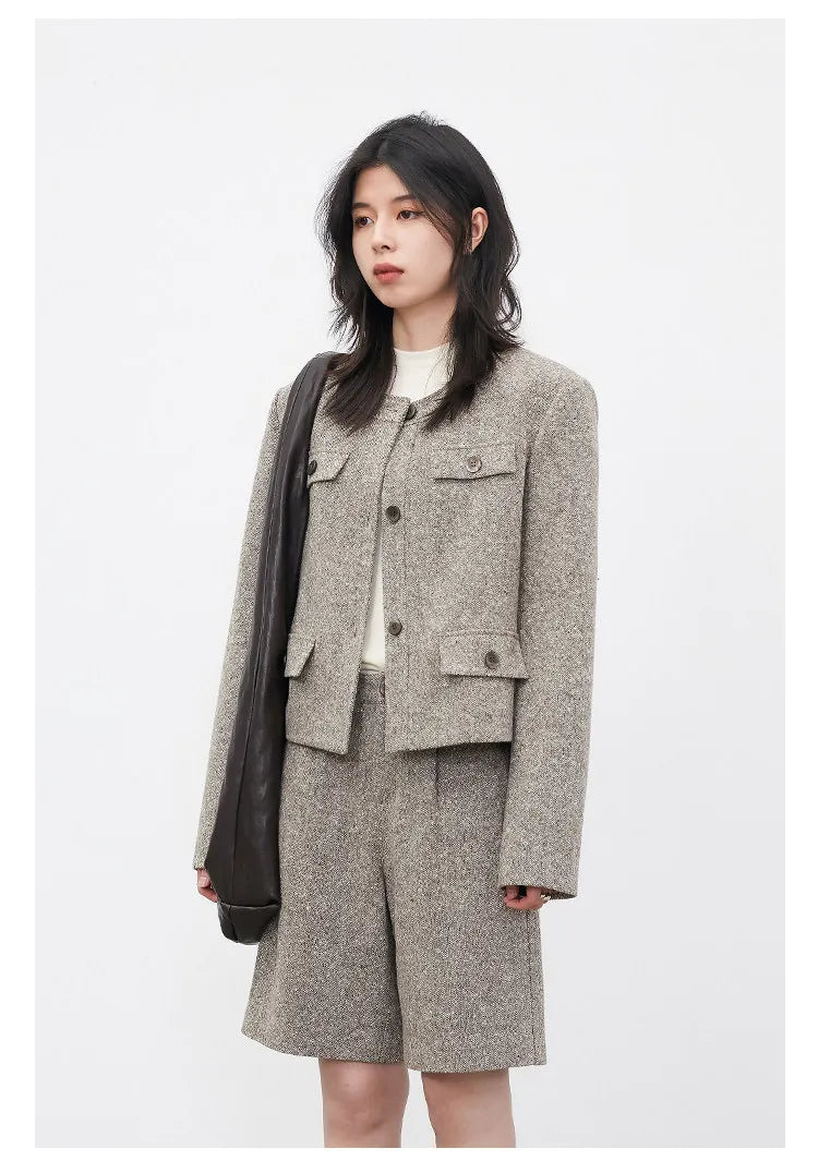 CHIC VEN Fashion Women Woolen Short Coat New Slim Ladies Jacket Female High Waist Middle Pants Sets Spring Autumn 2026