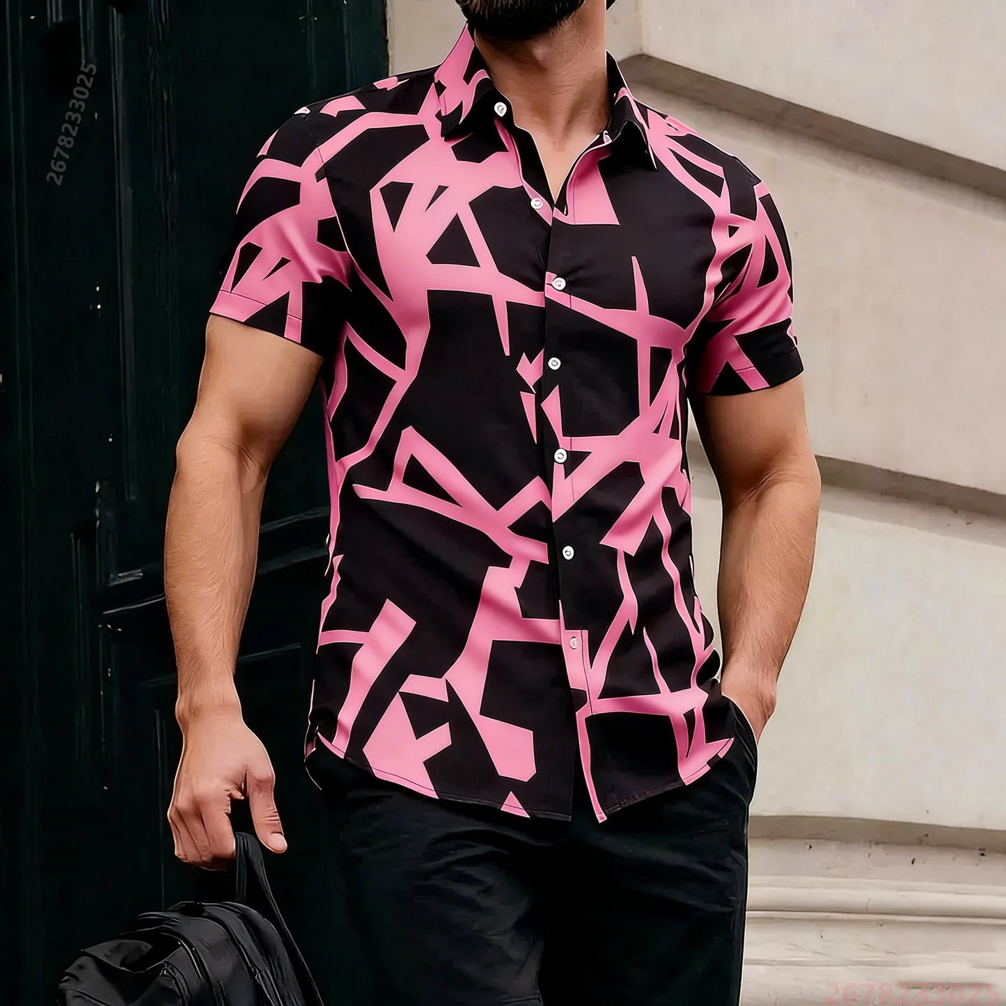 2026 New Men's Short-Sleeve Shirt, Stylish Color-Blocked Irregular Pattern Print Shirt, Outdoor Casual Hawaiian Shirt, XS-6XL