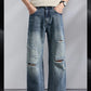 KSTUN 2026 Summer Distressed Jeans For Men Wide-leg Ripped Baggy Pants Loose Straight Vintage Streetwear Hip hop Motocycle Jeans