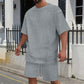 2026 Men's Summer Oversized Textured 2 Piece Set Crew Neck Short Sleeve T-Shirt & Drawstring Shorts Tracksuit