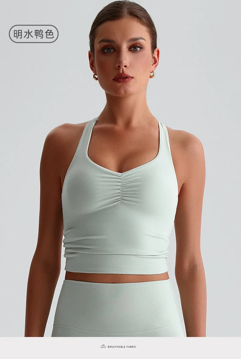 Solid Color Sports Tank Top Women Fitness Bra TightsCross Back Gym Clothe Underwear Yoga Vest High impact shockproof Chest Pad