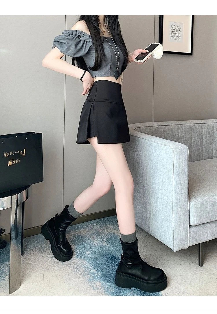 Skirt Pants Skirt Female Spring and Summer New High-waisted Thin A Word Skirts Pants Open Fork Package Hip Business Skirt