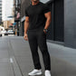 2026 Men's Spring Autumn Business Casual Textured 2 Piece Set Crew Neck T-Shirt & Drawstring Pants