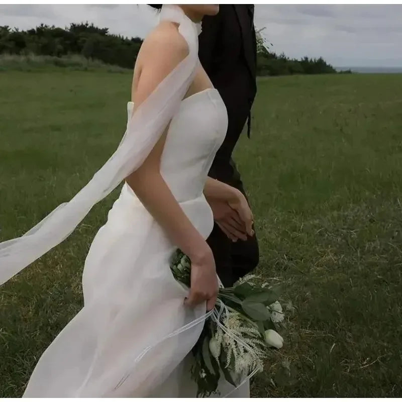 Newest Simple Bridal Dresses Sexy Strapless Backless Formal Evening Dress Elegant Floor-length A-line Wedding Dresses