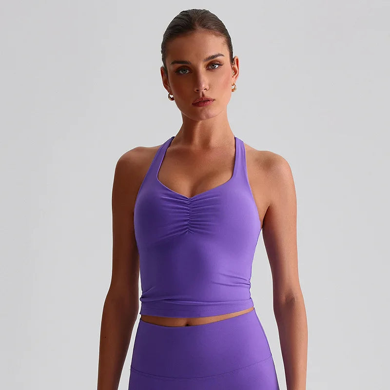 Solid Color Sports Tank Top Women Fitness Bra TightsCross Back Gym Clothe Underwear Yoga Vest High impact shockproof Chest Pad