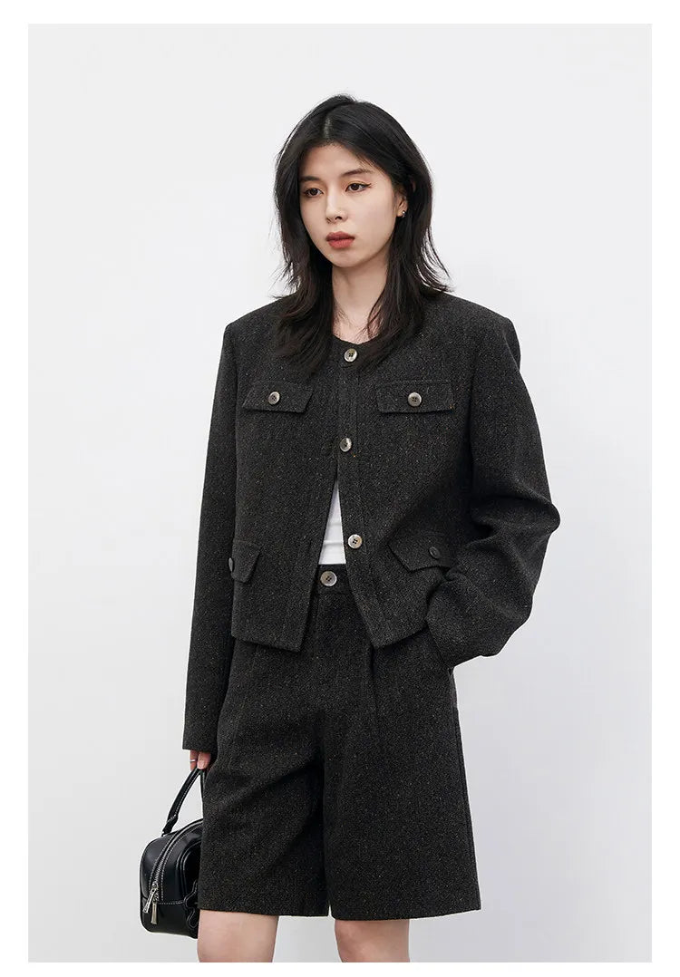 CHIC VEN Fashion Women Woolen Short Coat New Slim Ladies Jacket Female High Waist Middle Pants Sets Spring Autumn 2026