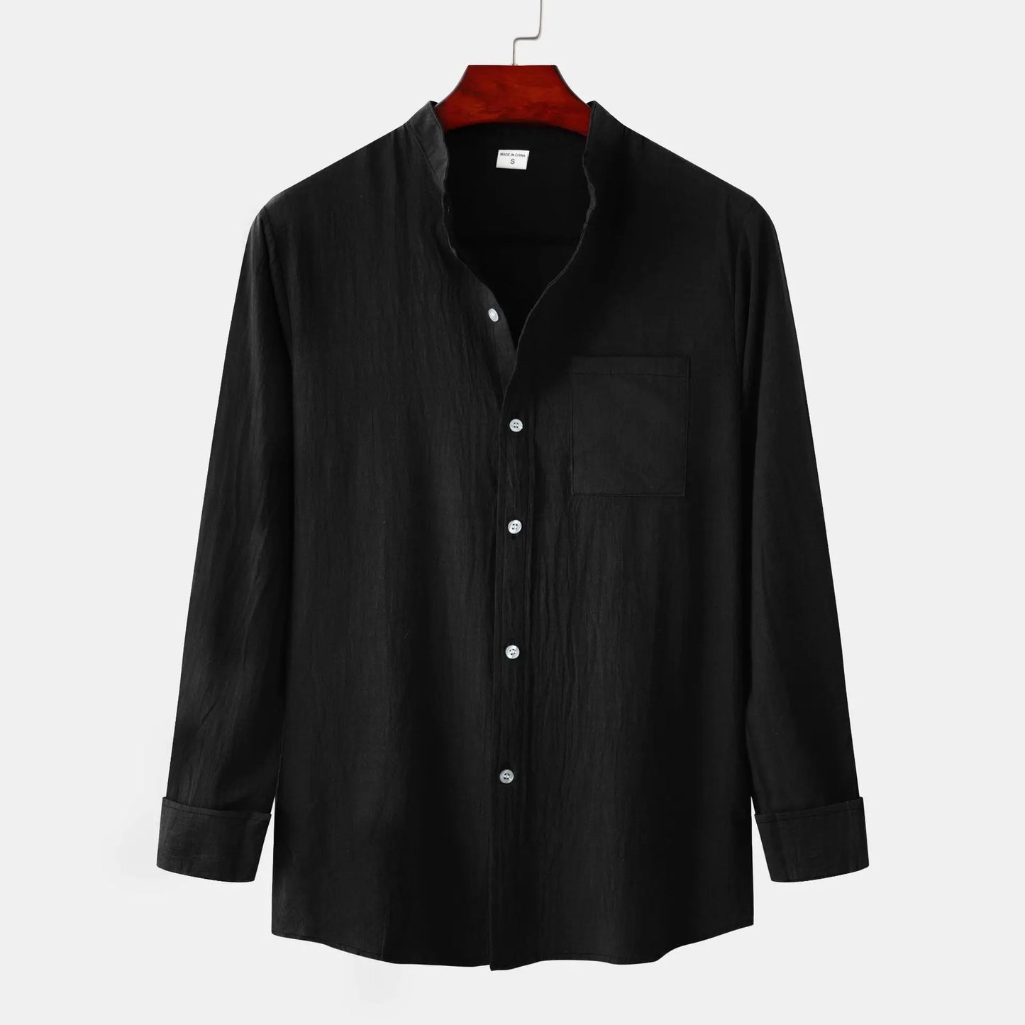 2026 Spring Summer New Mens Slim Fit Solid Color Long Sleeve Shirt Cotton Linen Casual Top Breathable ventilate absorb sweat