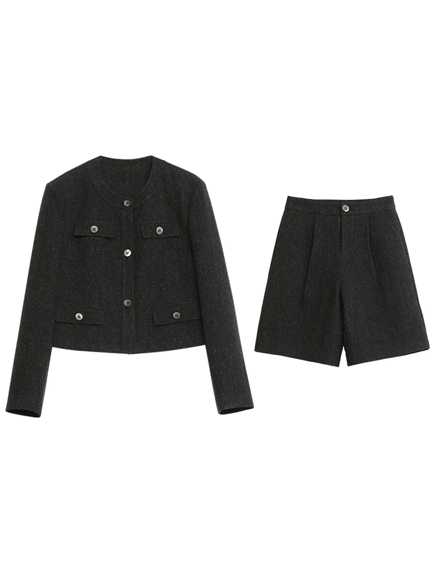 CHIC VEN Fashion Women Woolen Short Coat New Slim Ladies Jacket Female High Waist Middle Pants Sets Spring Autumn 2026
