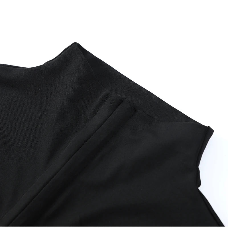 Kpop Black Hollow Out Mini Dress Women Elegant Turtleneck Short Sleeve High Waist Slim Dresses Lady Evening Club Fashion Robes