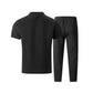 2026 Men's Spring Autumn Business Casual Textured 2 Piece Set Crew Neck T-Shirt & Drawstring Pants