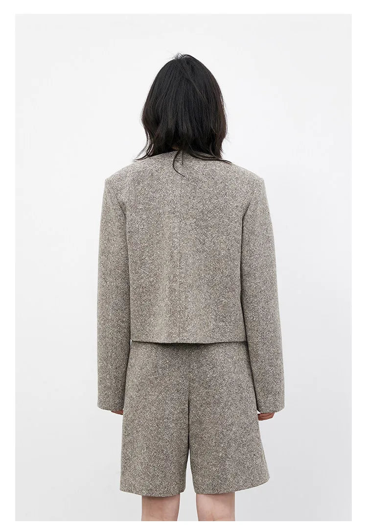 CHIC VEN Fashion Women Woolen Short Coat New Slim Ladies Jacket Female High Waist Middle Pants Sets Spring Autumn 2026