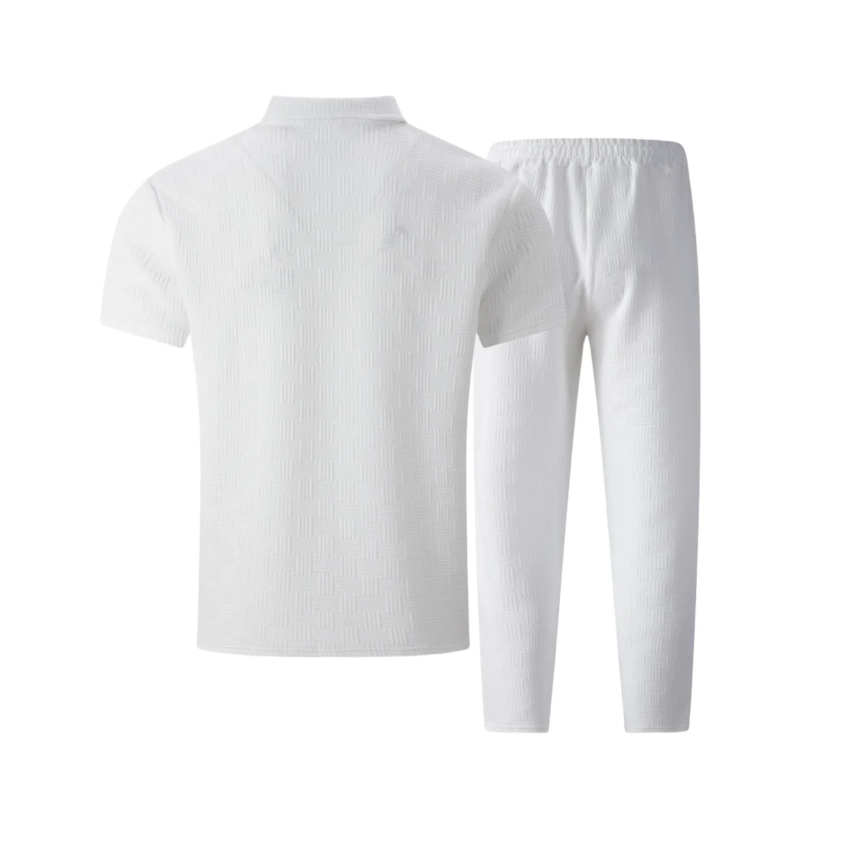 2026 Men's Spring Autumn Business Casual Textured 2 Piece Set Crew Neck T-Shirt & Drawstring Pants