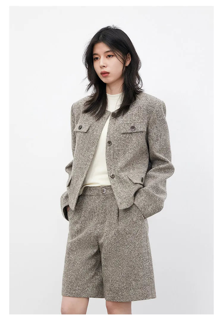 CHIC VEN Fashion Women Woolen Short Coat New Slim Ladies Jacket Female High Waist Middle Pants Sets Spring Autumn 2026