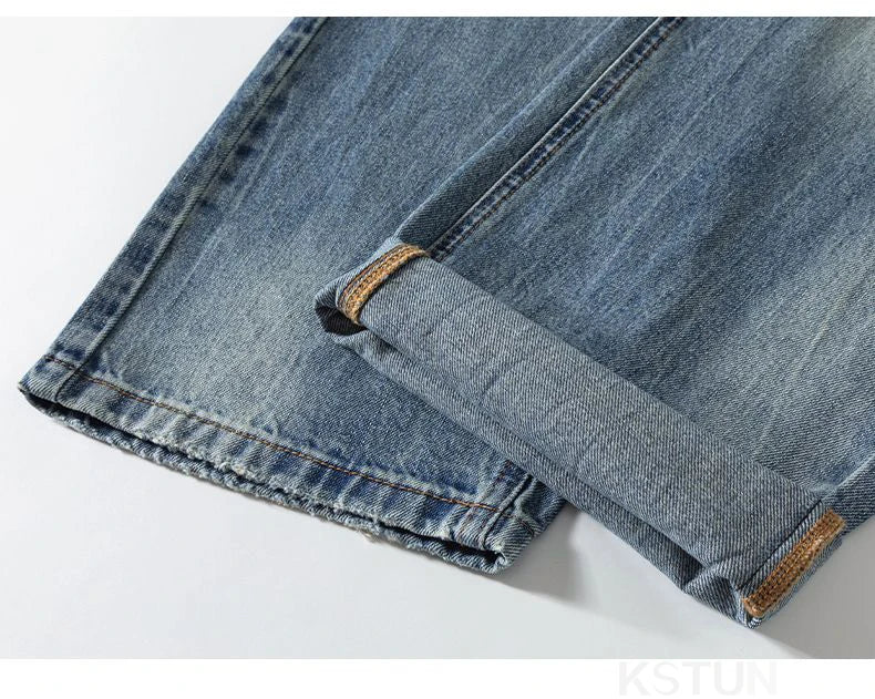 KSTUN 2026 Summer Wide Leg Jeans Men Baggy Pants Loose Fit Ripped Jeans Distressed Washed Vintage Frayed Light Blue Man Trousers