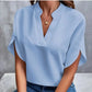 Summer Elegant Women's Blouse New V-neck Short Sleeve Solid Color Loose Shirt Casual White Tops Office Lady Blouses