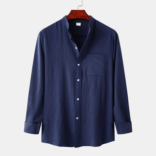 2026 Spring Summer New Mens Slim Fit Solid Color Long Sleeve Shirt Cotton Linen Casual Top Breathable ventilate absorb sweat