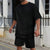 2026 Men's Summer Oversized Textured 2 Piece Set Crew Neck Short Sleeve T-Shirt & Drawstring Shorts Tracksuit