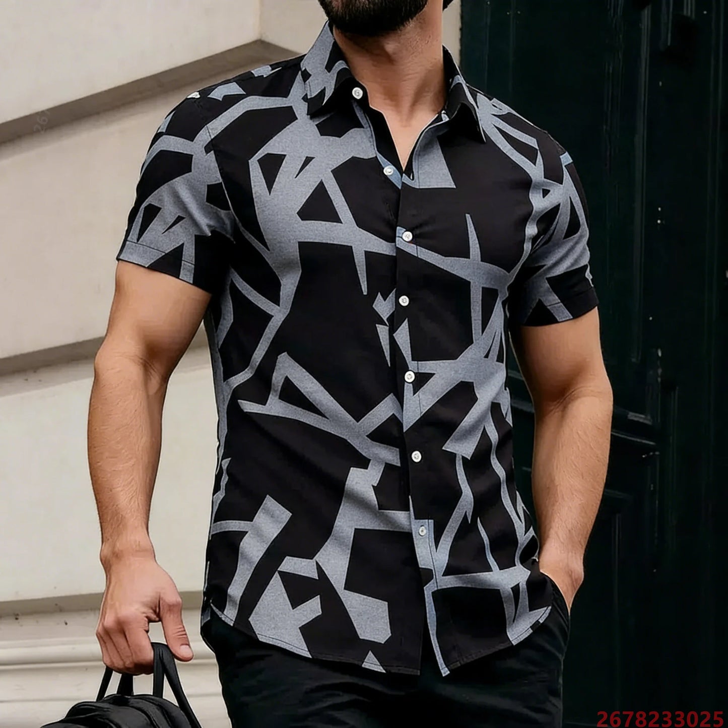 2026 New Men's Short-Sleeve Shirt, Stylish Color-Blocked Irregular Pattern Print Shirt, Outdoor Casual Hawaiian Shirt, XS-6XL