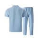 2026 Men's Spring Autumn Business Casual Textured 2 Piece Set Crew Neck T-Shirt & Drawstring Pants