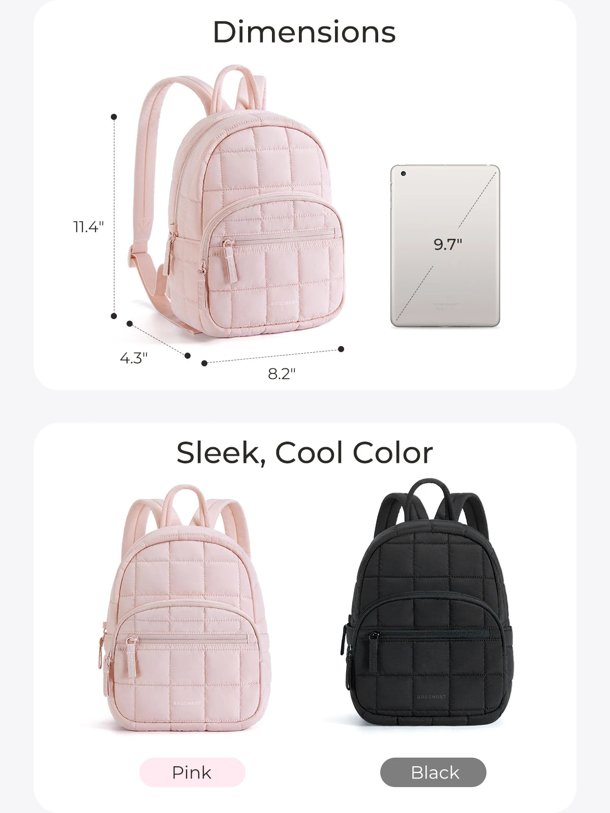 BAGSMART Laptop Bags College Casual Backpack for Women Quilted Small Computer Bookbag Water-Resistant 15.6 Inch notebook Bag