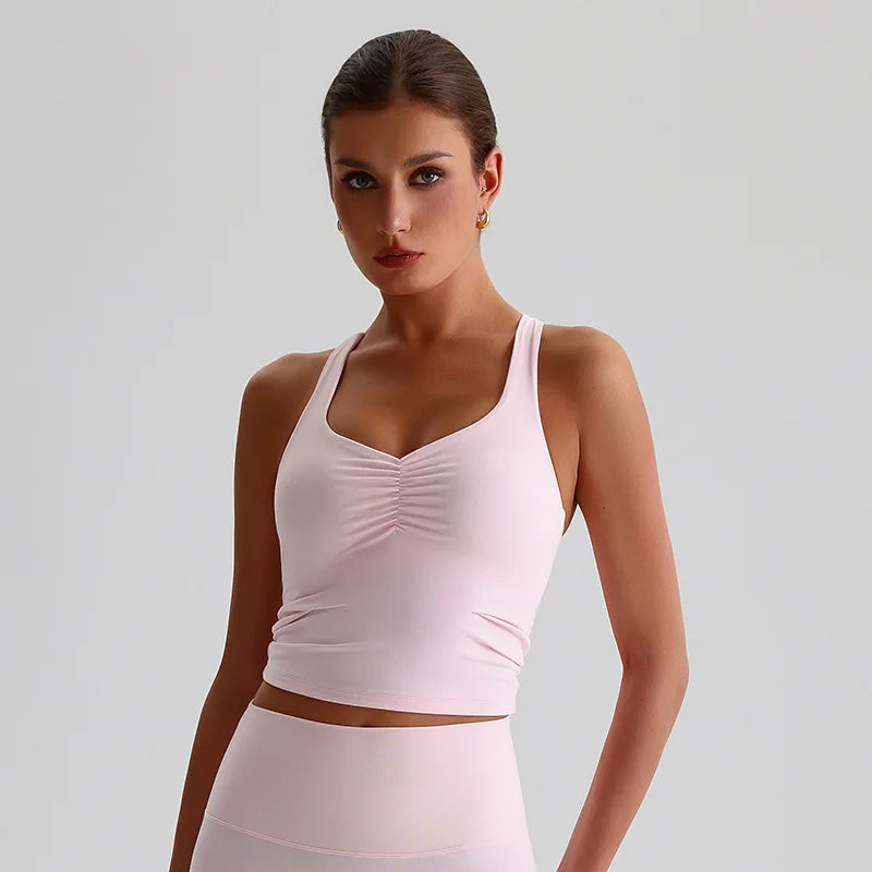 Solid Color Sports Tank Top Women Fitness Bra TightsCross Back Gym Clothe Underwear Yoga Vest High impact shockproof Chest Pad