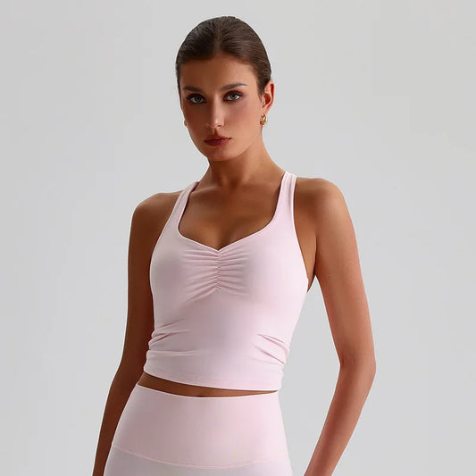 Solid Color Sports Tank Top Women Fitness Bra TightsCross Back Gym Clothe Underwear Yoga Vest High impact shockproof Chest Pad