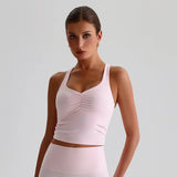 Solid Color Sports Tank Top Women Fitness Bra TightsCross Back Gym Clothe Underwear Yoga Vest High impact shockproof Chest Pad