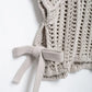 Hollow Out Knit Pullover Women Casual Round Neck Lace Up Bow Sweater Female Autumn Short Sleeves Solid Knitwears Lady