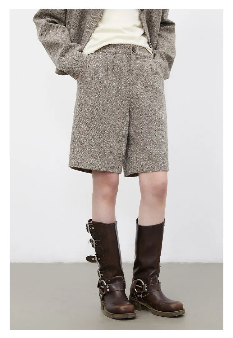 CHIC VEN Fashion Women Woolen Short Coat New Slim Ladies Jacket Female High Waist Middle Pants Sets Spring Autumn 2026