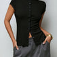 Women's fashionable knitted turtleneck top, slim and comfortable four-season short-sleeved cardigan, can be worn as a base layer