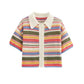 Women's Striped Crochet Knit Crop Sweater, Polo Collar, Short Sleeve, Button-up, Female Outerwear, Chic Tops, Fashion