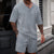 2026 Men's Summer Geometric Textured 2 Piece Set V-Neck Short Sleeve T-Shirt & Drawstring Shorts Shirt Set