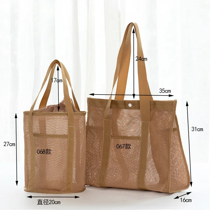 2024 New Korean Beach Bag Fashion Mesh Hollow Fitness Shoulder Bag Leisure Swimming Bag Travel Storage Washbag