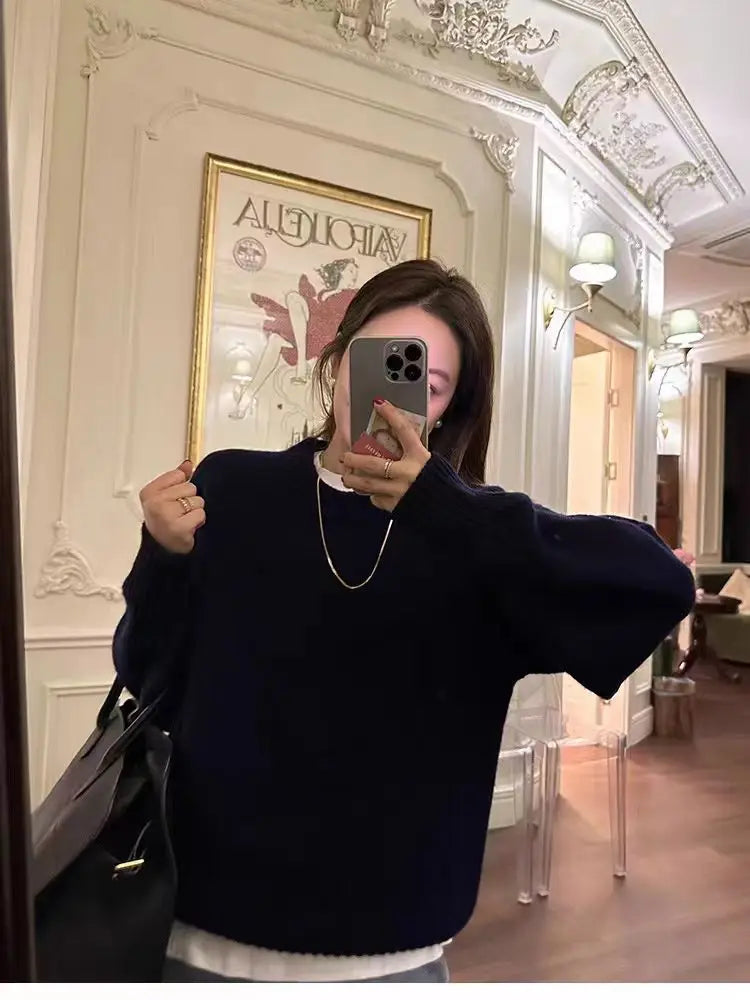 Loose Large Size Cashmere Sweater Women Korean Mid Length 100% Pure Merino Wool Knitt French Pullover 2024 Autumn Winter Jumper