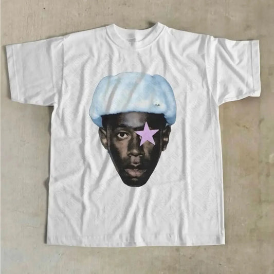 Y2K Style Character Graphic Print Men and Women Casual T-shirt Harajuku High Street Retro All-Match Round Neck Loose Top
