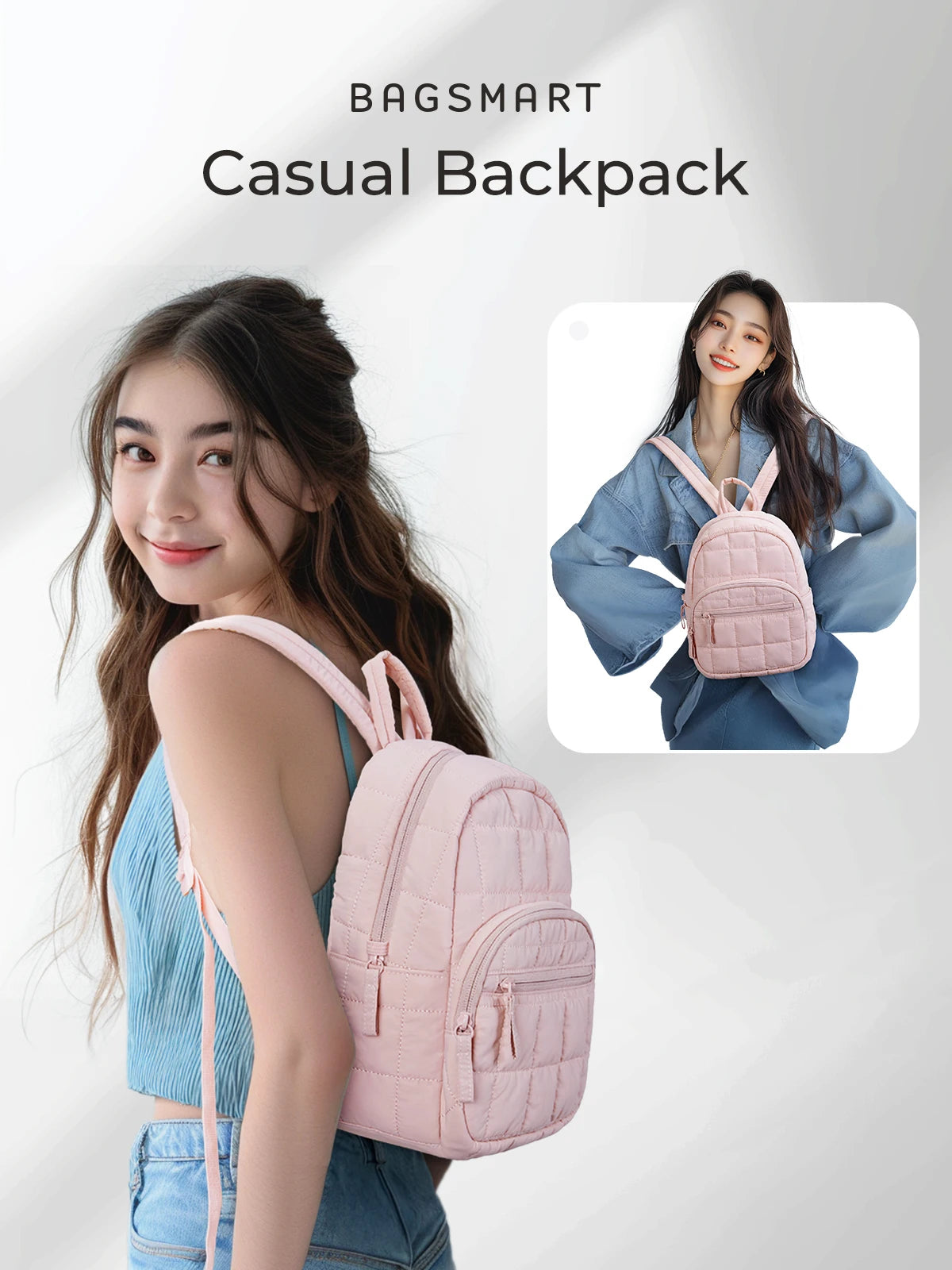 BAGSMART Laptop Bags College Casual Backpack for Women Quilted Small Computer Bookbag Water-Resistant 15.6 Inch notebook Bag
