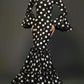 Elegant Ladies Dress Fashionable Trumpet Sleeves Polka Dot Decoration Cascading Ruffle Hem Sexy Fishtail Ladies Evening Dress