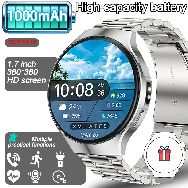 2026 New Outdoor Smart Watch 1.7-inch HD Screen, 100+T Sports Mode, Bluetooth Call Waterproof Smart Watch